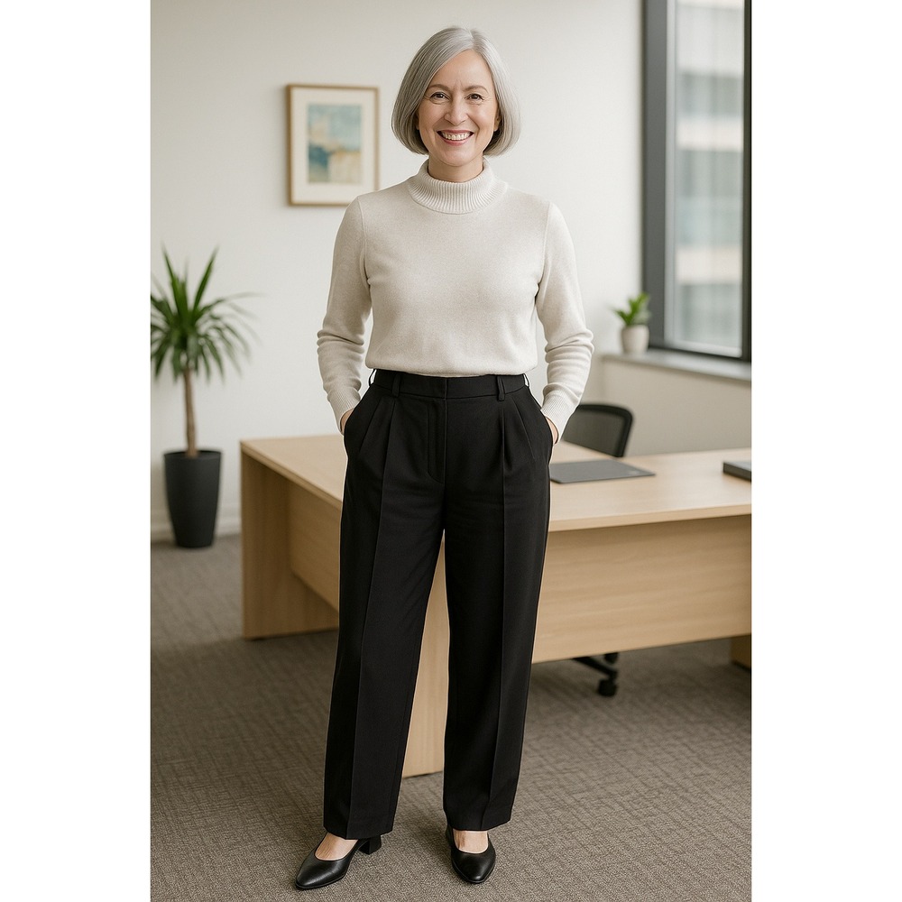 COMMENSE Black Pleated High Waisted Wide Leg Trousers Pants Women's Size M